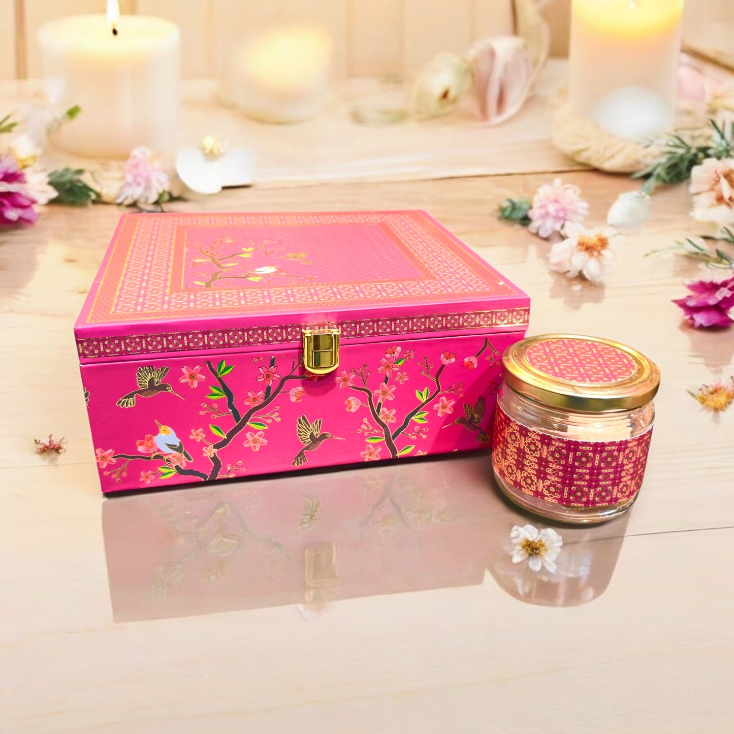 Pink Floral Bird 4 Jar box(With Bag)