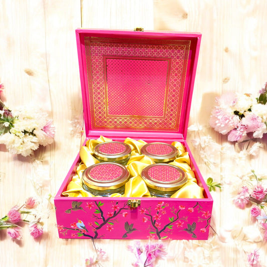 Pink Floral Bird 4 Jar box(With Bag)