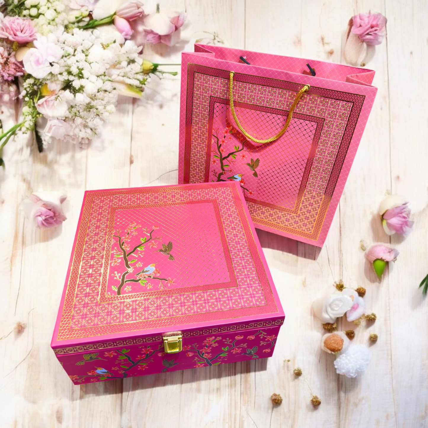 Pink Floral Bird 4 Jar box(With Bag)