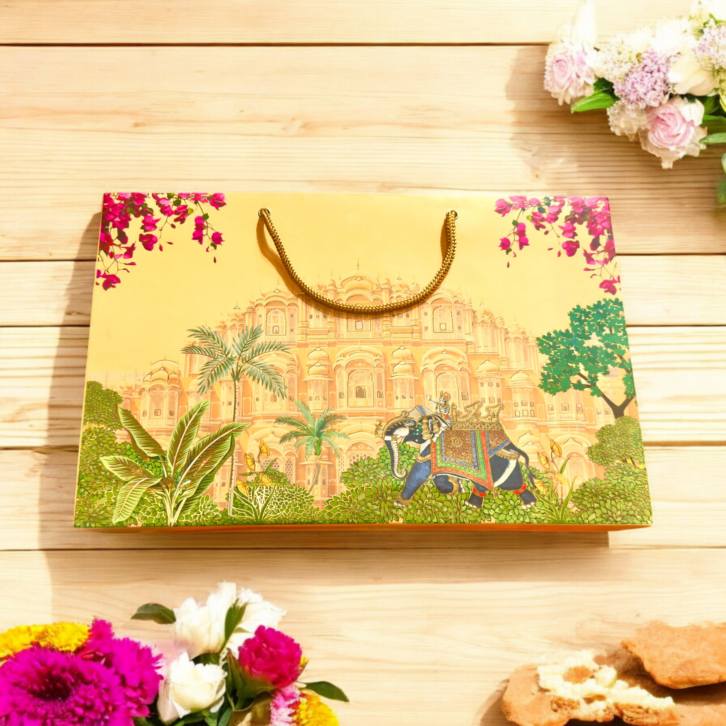 Yellow Hawa Mahal Sweet box with bag(Pack of 10)