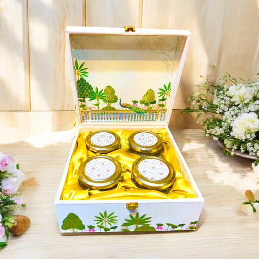 White Pichwai 4 Jar box(With Bag)